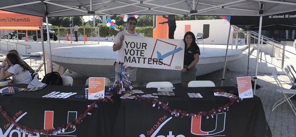 University of Miami Table w students holding CEEP poster